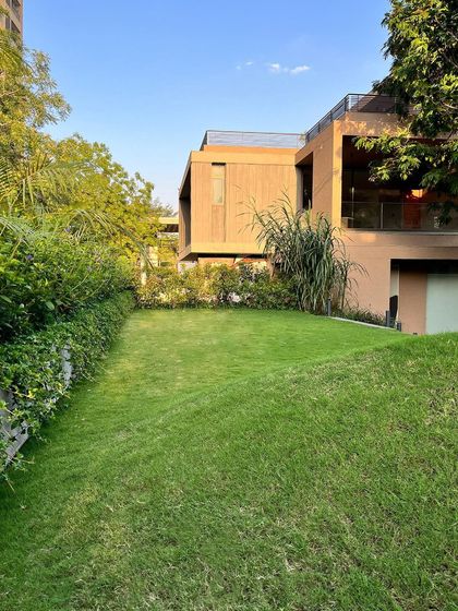 This sloping green roof over a carport seamlessly blends the structure into the landscape. The contoured lawn creates visual interest and transforms a functional space into a beautiful garden feature.