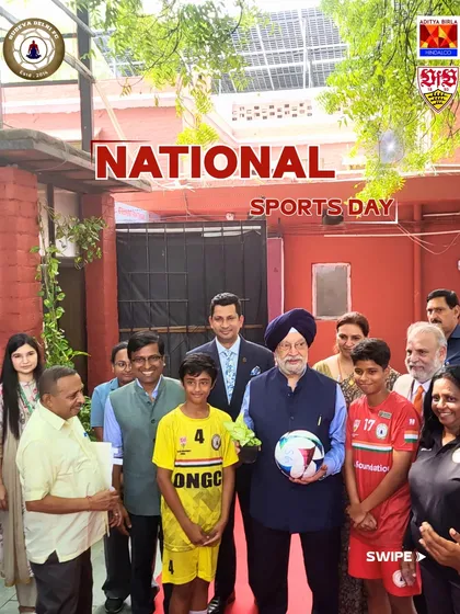 A group photo with honorable minister Hardeep Singh Puri and our young players on National Sports Day. These moments inspire the next generation.