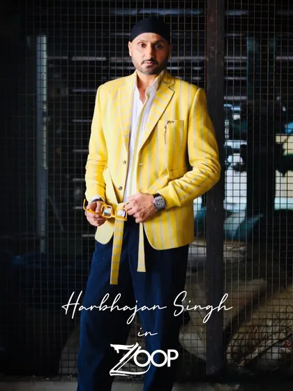 It was an honor to dress cricket legend Harbhajan Singh. He is seen here in a custom-tailored yellow striped blazer with a distinctive belted design, showcasing how we blend classic tailoring with a modern, sporty edge. This is a look that’s both dapper and defined.