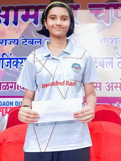 Anvi Thorat displays her prize after winning her third bronze medal in the Under-15 girls' category at the Maharashtra State Ranking Tournament in Jalgaon.