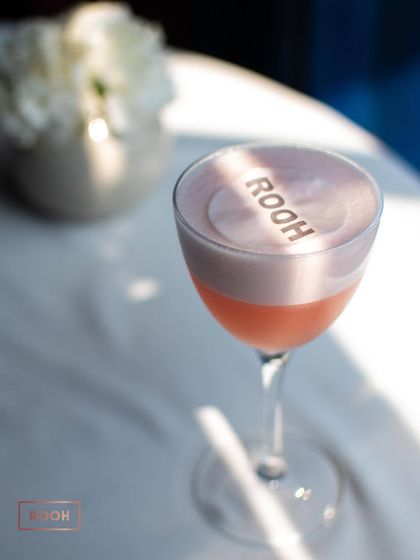 A signature touch for our sour cocktails. The Rooh name is stenciled onto the foam, a mark of our unique brand of liquid craftsmanship.