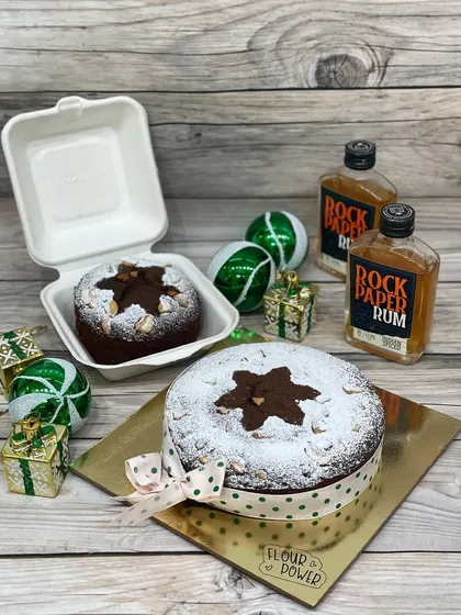 My traditional Christmas fruit cake is soaked in Indian spiced rum for a rich, spicy flavor. It's available in a full size or a mini bento size.
