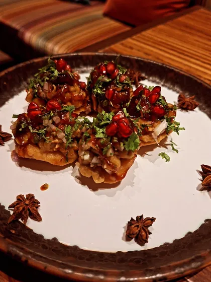 The beautifully presented papdi chaat at Loya, Taj Palace. Even street food classics are given a gourmet touch here.