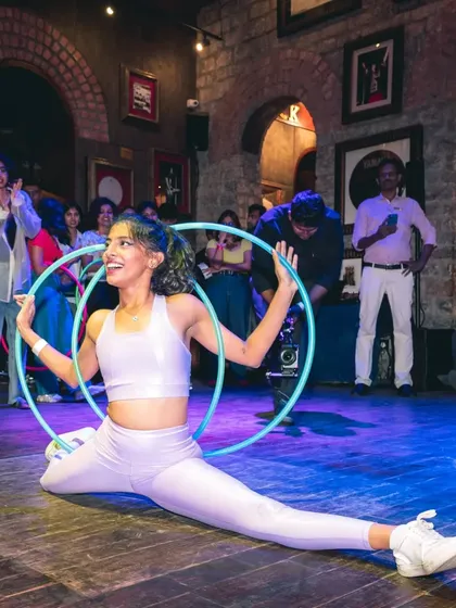 So much joy performing at the Hard Rock Cafe in Bangalore! This was for a huge hoop party, and the energy from the crowd was just incredible. Moments like these, sharing the love for movement with so many people, are what I live for.