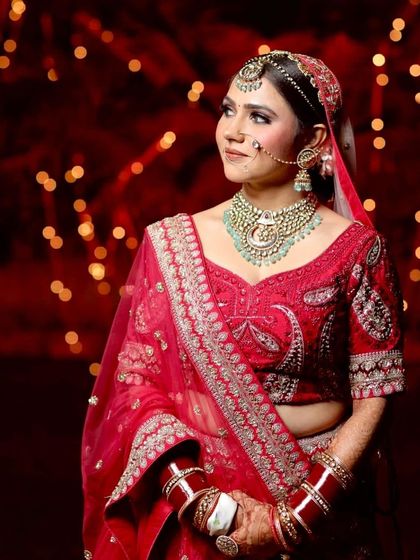 A beautiful portrait with bokeh lights in the background. My bride looks so dreamy and happy.