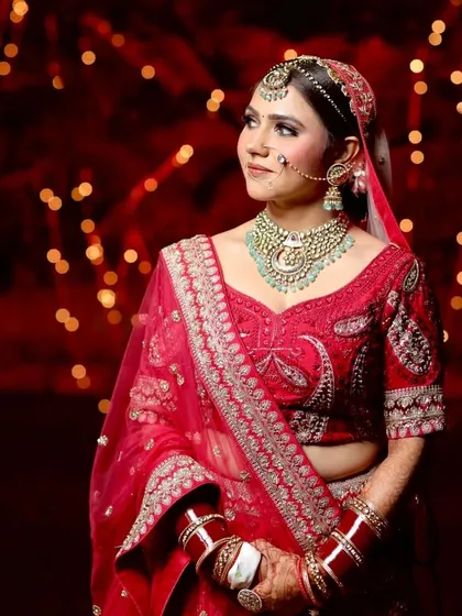 A beautiful portrait with bokeh lights in the background. My bride looks so dreamy and happy.