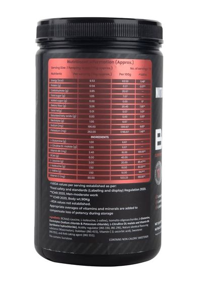 The back label of the watermelon-flavored BCAA powder.