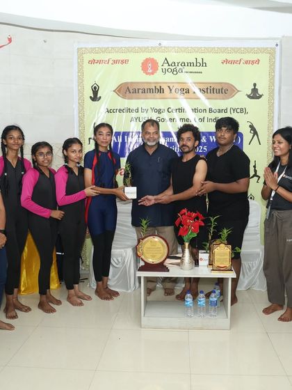 A proud moment as winners of the Yogasana Competition receive their awards from our esteemed chief guest, Dr. N. Ganesh Rao. We celebrate the dedication and talent of all participants.