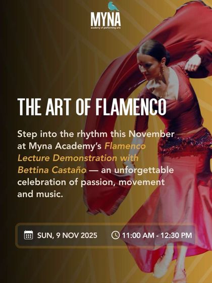 An invitation to our Art of Flamenco lecture demonstration. This event was an unforgettable celebration of passion, movement, and music with the talented Bettina Castaño.