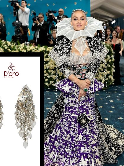 Natasha Poonawalla's Met Gala look was all about high fashion. Our silver crystal tassel earrings would complement her avant-garde gown, adding even more sparkle and drama.