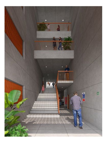 Instead of closed-off hallways, I designed open corridors and staggered balconies. This architectural choice promotes natural light, ventilation, and casual encounters between neighbors, making the journey to one's home part of the community experience.