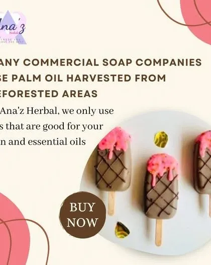 I am committed to using only the best ingredients. Unlike commercial soaps that may use palm oil from deforested areas, I only use oils that are good for your skin, like in these fun ice cream-shaped soaps.