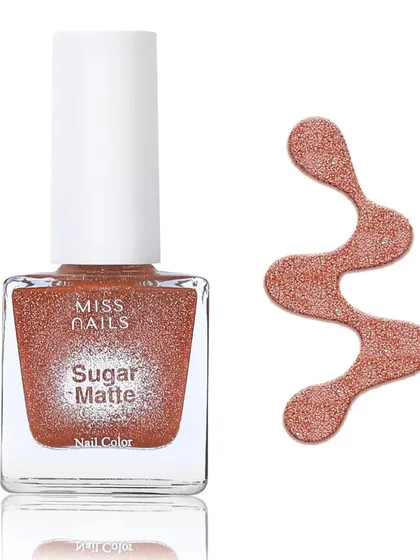 A composite shot showing the nail polish bottle next to a swatch of its texture. This is a great way to show both the packaging and the product's finish in a single, clean e-commerce image.