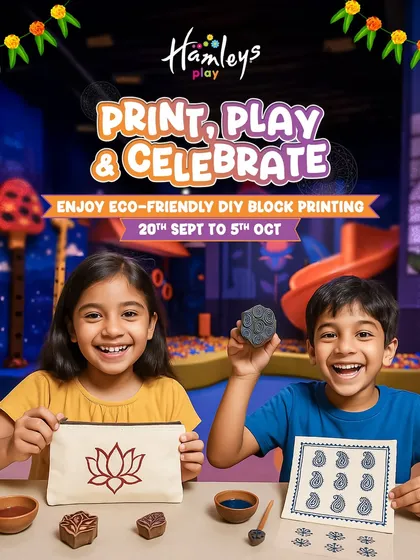 Look at those happy faces! Our eco-friendly DIY block printing workshops let kids become little artists, creating their own festive masterpieces on pouches and paper. It’s hands-on fun that they get to take home!