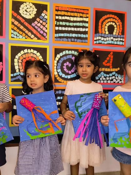 A group of our youngest artists showcasing their vibrant jellyfish. Each one has a unique personality, just like its creator.