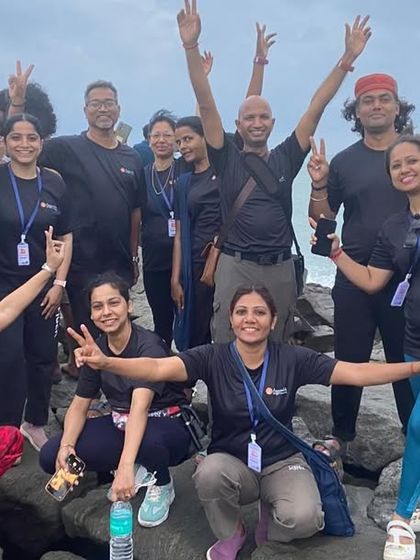 Our happy and energized team at the shores of Kanyakumari during the International Yoga Conference. This journey was a perfect blend of learning, spiritual growth, and community bonding.