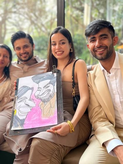 A beautiful family at a wedding engagement party. Group caricatures are a wonderful way to capture the memory of a special day with friends and loved ones.