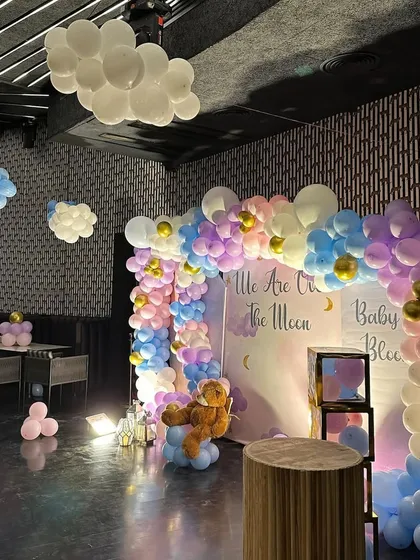 Another angle of our dreamy "Over the Moon" baby shower setup, showing how the decor transforms the entire room into a magical, celestial wonderland.