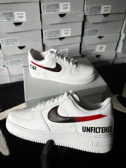 The Samay Raina custom sneakers displayed on their box, with a background of my sneaker inventory.