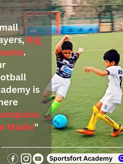 Small players, big dreams. This action shot captures two young players competing for the ball, showing the fighting spirit we nurture at our academy.
