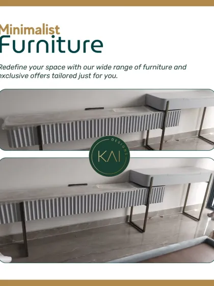 This minimalist console table features a unique asymmetrical design with a fluted texture. It's a perfect example of how we redefine spaces with furniture that is both a functional object and a piece of sculpture.