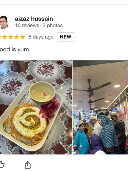 "Food is yum." A simple and sweet review accompanied by a picture of our Kunafa and the happy ambiance of our banquet hall.