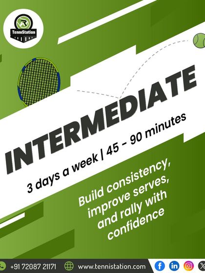 Ready to take the next step? Our Intermediate program focuses on building consistency, improving serves, and helping you rally with confidence. Sessions are 45 to 90 minutes, three days a week.