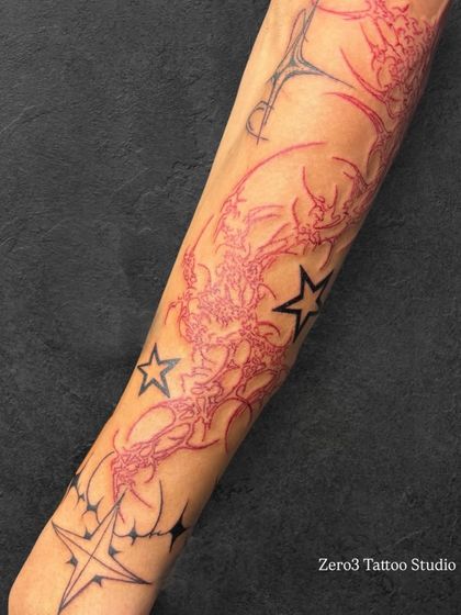 Another angle of the neo-tribal sleeve, showing how the design wraps around the forearm.
