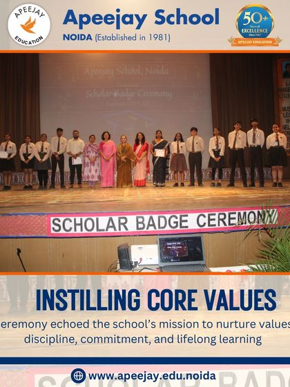 Students and faculty gather on stage during the Scholar Badge Ceremony, an event that echoes our mission to nurture core values like discipline and commitment.