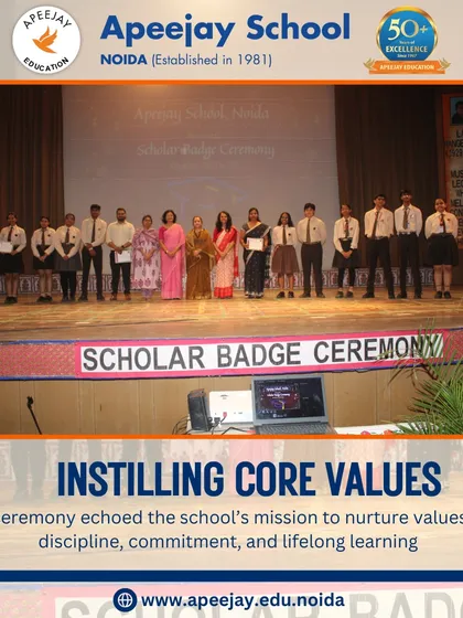 Students and faculty gather on stage during the Scholar Badge Ceremony, an event that echoes our mission to nurture core values like discipline and commitment.