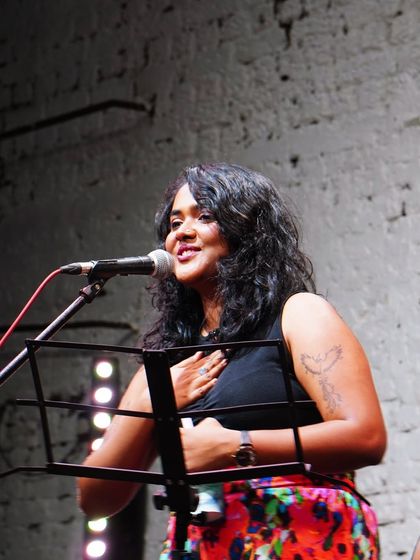 A heartfelt moment on stage. The acoustic setting allows for a different kind of emotional depth, perfect for soulful ballads and indie folk songs.