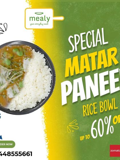 Try our special Matar Paneer Rice Bowl. This classic homestyle dish combines soft paneer and green peas in a light tomato based gravy, offering a healthy and tasty meal option.