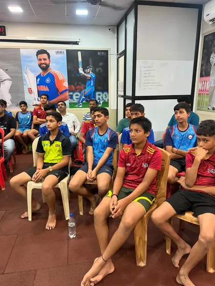 Our players listening intently during an insightful session with Mr. Prasanna Sant on the different career paths available within the world of cricket.