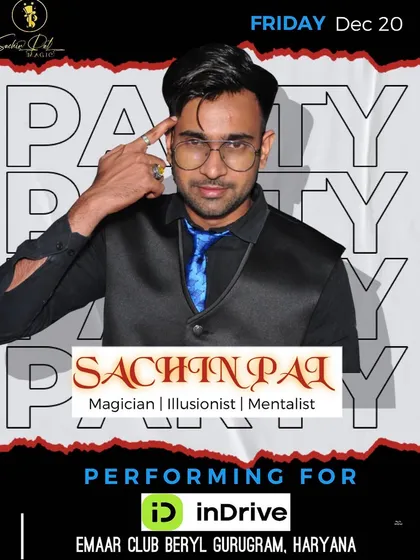 Poster for another corporate event with inDrive in Gurugram. My repeat clients are a testament to the quality of my shows.