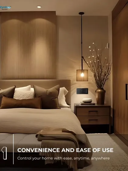 We design our systems for ultimate convenience and ease of use. This bedroom setup showcases how our smart switch provides effortless control over your environment, allowing you to adjust your home anytime, from anywhere.
