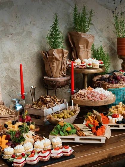 A stunningly rustic and abundant grazing table, perfect for a daytime event.