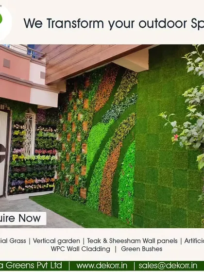 We transform your outdoor space. This exterior wall features a massive, colorful vertical garden that completely changes the look and feel of the property.