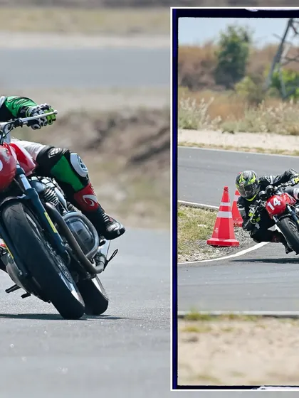 A collage of action shots from our track school, showing riders with different styles and on different bikes.