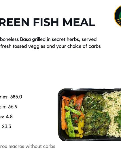 My Green Fish Meal provides 36.9g of high-quality protein from soft, boneless Basa grilled in secret herbs. It's a light yet powerful meal rich in essential omega-3 oils.