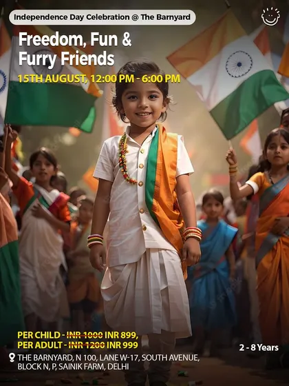 Freedom, Fun & Furry Friends! An Independence Day event at The Barnyard, combining patriotic celebrations with animal interactions.