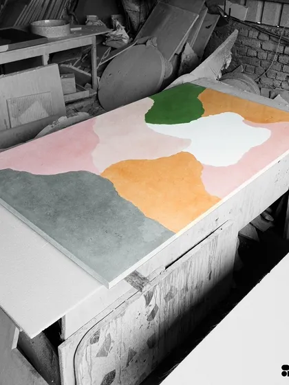 Explore the variety of our custom tables and consoles. From multi-color concrete slabs and Venetian terrazzo tops to pieces with intricate brass inlays and leaf imprints, each one is handcrafted to be uniquely yours.