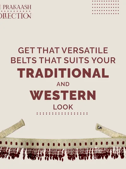 A versatile beaded belt with maroon hanging beads. This accessory is designed to enhance your look, whether you are styling a traditional saree or a modern western dress.