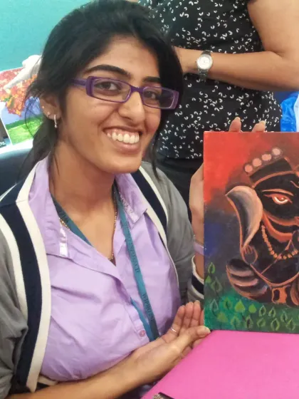 A beautiful Ganesha painting created during one of our corporate workshops at Wipro. It is amazing to see how different people interpret the same subject, each bringing their own unique touch. This is what makes every art party a special event.