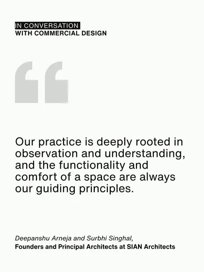 A quote from our interview with Commercial Design, stating that our practice is "deeply rooted in observation and understanding." This principle ensures that the functionality and comfort of a space always guide our work.