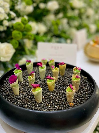 Another view of the Avocado & Edamame Cornettes, showcasing the vibrant colors and delicate presentation that make our canapés stand out.