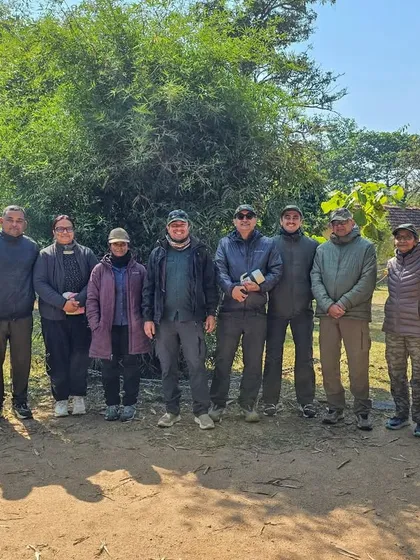 The team from our second Bandhavgarh batch. Despite weather challenges, patience was rewarded with a dream-like sighting of a tigress and cubs in the mist.