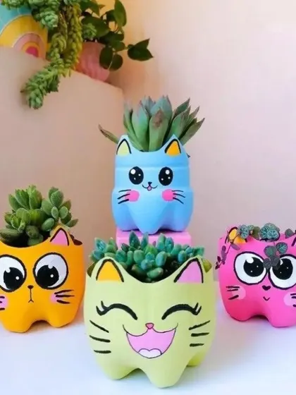 Your garden should be as unique as you are. I love making these quirky, colorful cat planters from upcycled materials. They are a fun, eco-friendly way to add some personality to your space, perfect for holding small succulents.