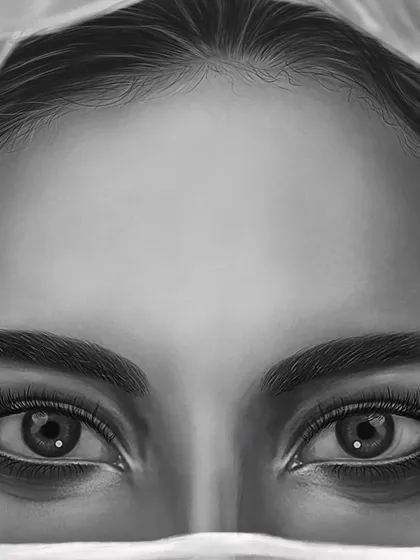 A close-up of the eyes from my tribute to nurses. The eyes are the only visible feature, and I wanted them to convey a sense of calm, strength, and empathy.