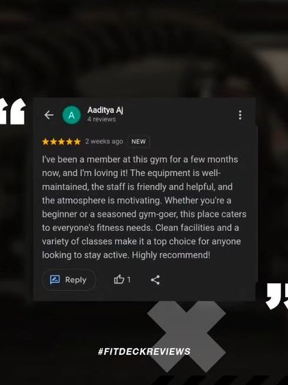 "I've been a member for a few months now, and I'm loving it!" Aaditya's review confirms that we cater to everyone, from beginners to seasoned gym-goers, with clean facilities and a motivating atmosphere.