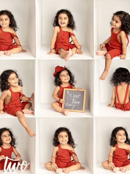 Celebrating 'two' with a box photo session! This collage captures the fun and energy of a two-year-old, showcasing her personality from all angles.
